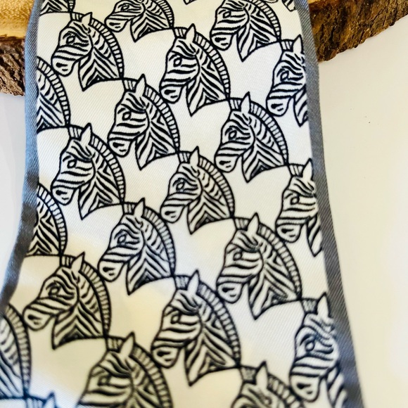 Tory Burch Zebra Print Bag Ribbon Scarf in Black and Cream - Picture 5 of 6